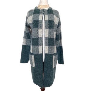 Yaira green plaid open front cardigan, NWOT, S